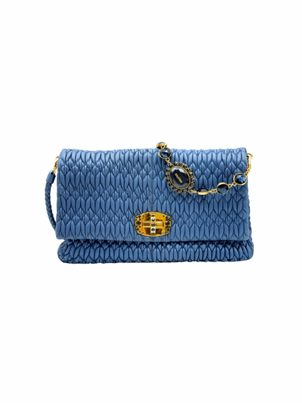 MIUMIU METALASSE CRYSTAL SHOULDER BAG PEACOCK