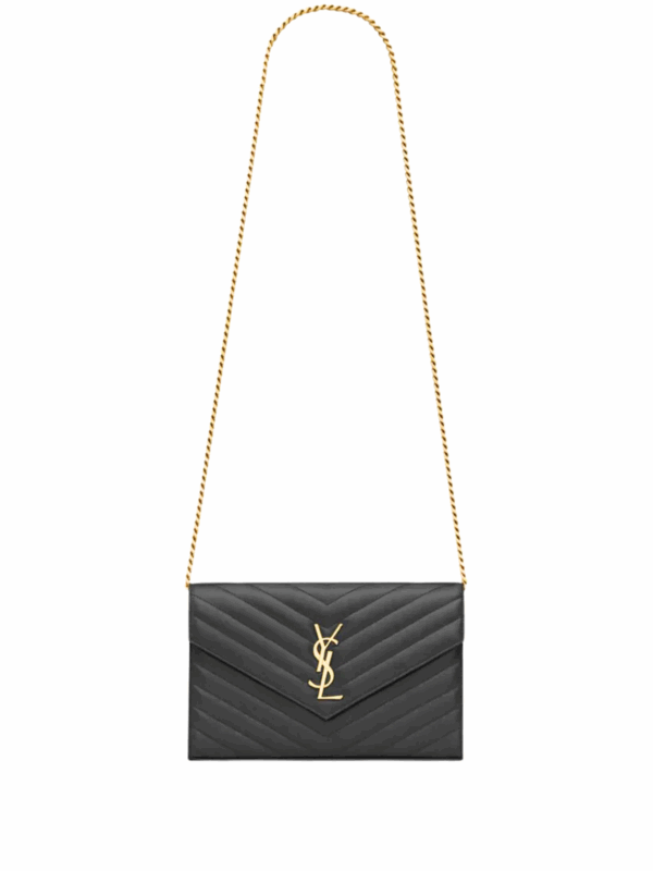 YSL CLASSIC CASSANDRE CHAIN WALLET IN GRAIN DE POUDRE