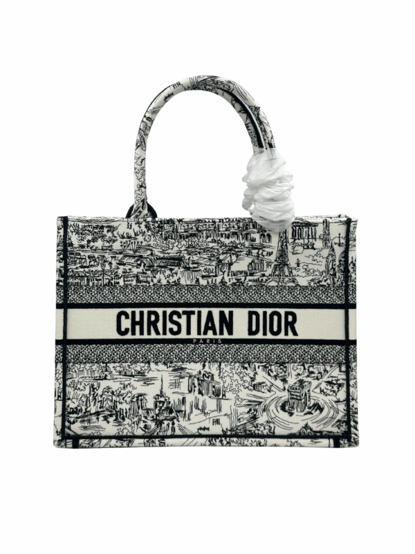 DIOR MEDIUM DIOR BOOK TOTE WHITE AND BLACK PARIS ALLOVER EMBRIODERY