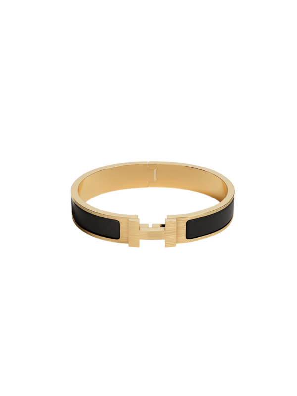 HERMES CLIC HH BRACELET NOIR MAT YELLOW GOLD PLATED T5
