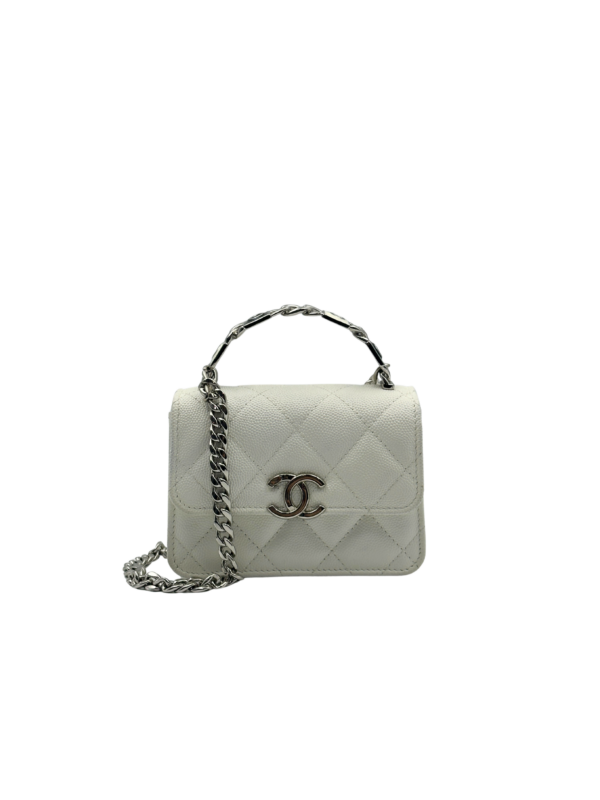 CHANEL MINI WOC WITH HANDLE WHITE WHITE CAVIAR SHW
