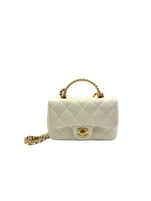 CHANEL MINI FLAP WITH ACRYLIC HANDLE WHITE