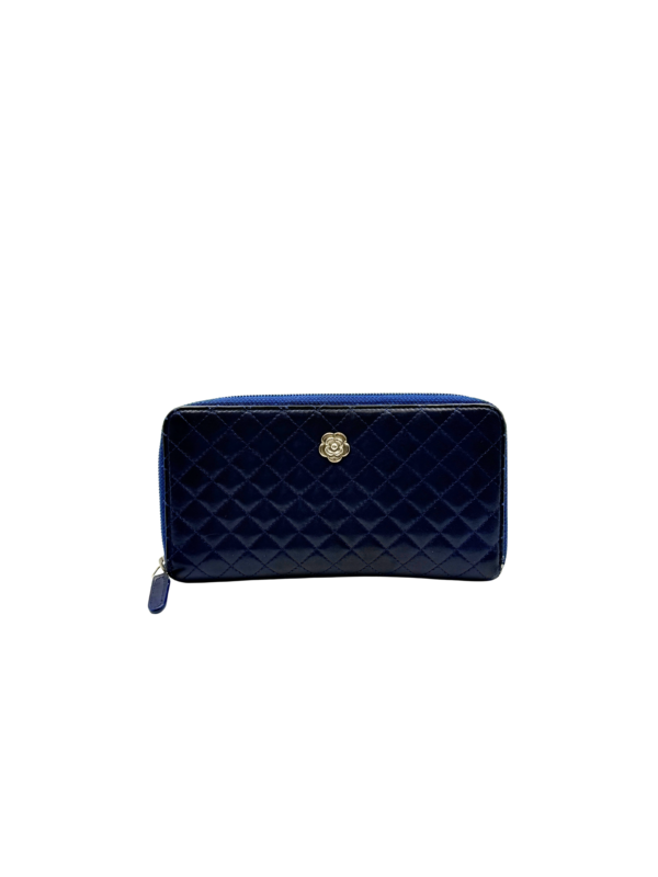 CHANEL ZIPPY LONG WALLET IN BLUE LAMBSKIN