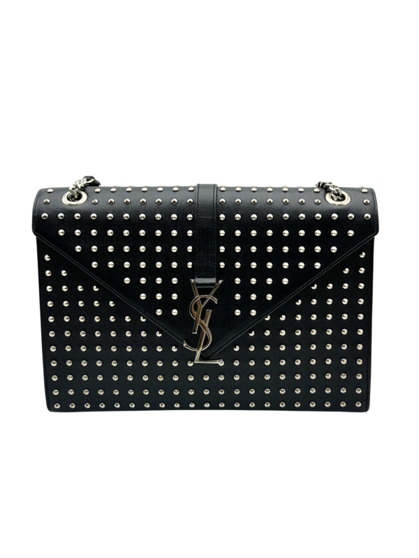 YSL ENVELOPE LARGE IN QUILTED GRAIN DE POUDRE EMBOSSED LEATHER WITH STUDDED