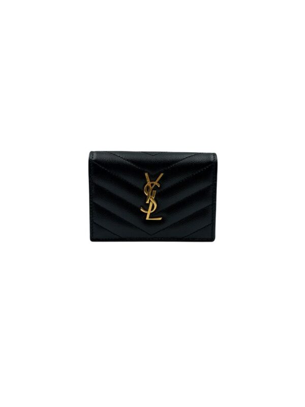 YSL CASSANDRE MATELASSÉ BUSINESS CARD CASE IN GRAIN DE POUDRE