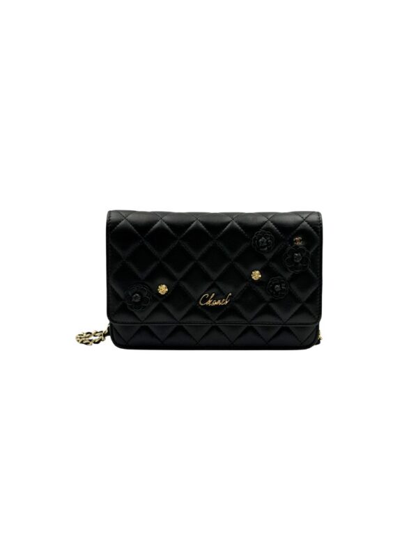 CHANEL BLACK CAMELLIA CC CHARM WOC