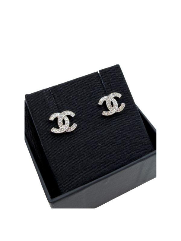CHANEL CLASSIC SILVER EARRINGS WITH CRYSTAL